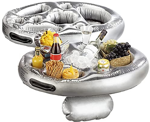 infactory Flaschenhalter Pool: 2er-Set schwimmende 2in1-Getränke- und Snackhalter, 70 x 50 cm (Pool-Bar, Schwimmender Getränkehalter, aufblasbar)