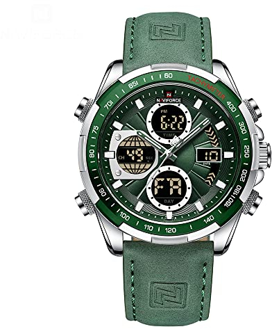 Naviforce Herren Militär Digitaluhren Analoge Quarzuhr wasserdichte Sport Multifunktions Lederarmbanduhr