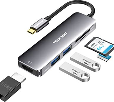 TECKNET 5-in-1 USB-C Hub Multiport Adapter With 4K HDMI, 100W PD, USB-A 3.0 Port, SD/TF Card Slot for iPad Pro, MacBook Pro/Air