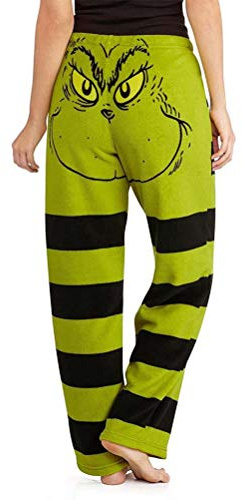 Pigiama Natalizio Grinch, Pantaloni Taglie Forti da Donna, Costume da Babbo Natale Verde, Pantaloni Pigiama con Stampa Grinch, Stola con Viso di Natale, a Righe