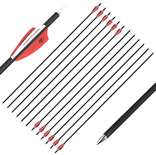 SHARROW Bogenschießen Carbonpfeile 31 Zoll Bogenpfeile Jagd Carbon Pfeile für Bogen Spine 1000 Pfeile aus Carbon Jagdpfeile Zielpfeile für Recurvebogen (12 Stück, Rot)