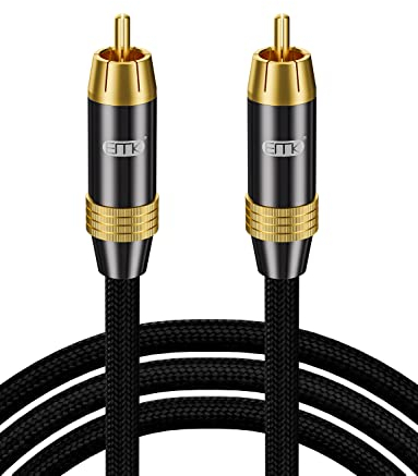 EMK RCA Subwoofer Cable Digital Coaxial Audio Cables RCA Cable Male to Male Split-tip Plug 24k Gold-Plated Nylon Braided Audio SUB Coaxial Cables for DVD, Speaker, TV, Soundbar (Black-1m)