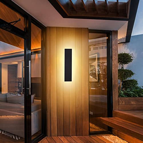 LED Wandleuchte Aussen/Innen Lang Wandlampe Anthrazit, Ip67 Wasserdicht Außenwandleuchten Aluminiumlegierung Schwarz Außenleuchte Terrasse Wandleuchte Für Gärten, Villa, Warmes Licht,30 * 5cm,7w
