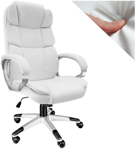 tectake® Chaise de Bureau Chaise Gaming Fauteuil de Bureau Fauteuil pivotant Design, Siege Ergonomique avec Accoudoirs, Appui-tête rembourré, Roulette Teletravail - Blanc