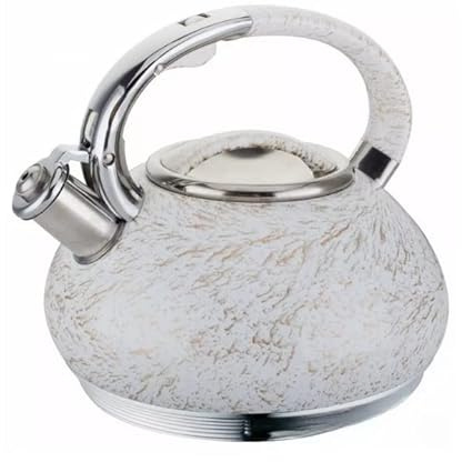 Luckyberg GOLD Moderne Teekessel Induktion, Edelstahl Pfeifkessel, Teekessel für alle Kochplatten, Flötenkessel mit Bequemer griff, Wasserkocher für Tee & Kaffee, 3,0l (Weiß)