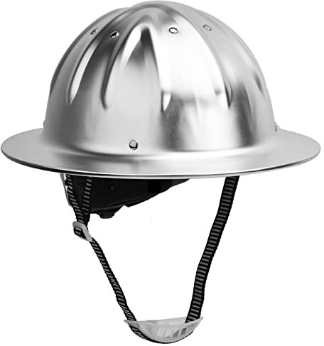 Pannensicherer Helm aus Aluminium Hard Hat with Brim Bauhelm mit 8 Nieten zur Befestigung Verstellbarer Liner 4 Nieten zur Befestigung des Liners