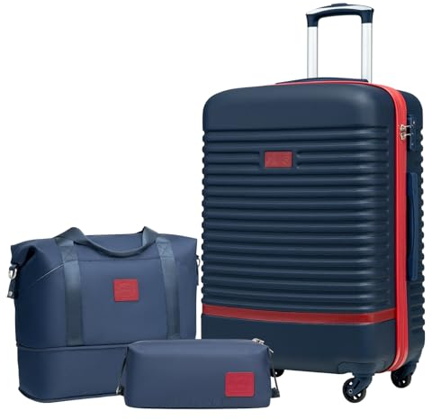 COOLIFE Koffer Set 3-TLG: Mittlerer Koffer + Reisetasche | ABS Hartschale Leicht, 360° Räder & TSA-Schlösser Für Europa, Kreuzfahrt & Auslandsstudium – Familienurlaub Essentials Blau/Rot