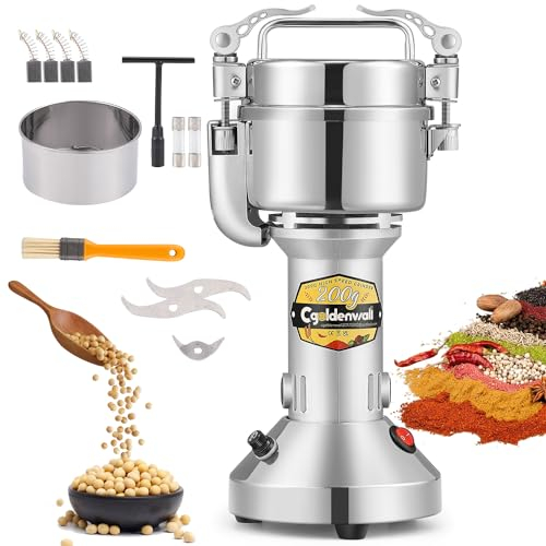 CGOLDENWALL Eléctrico Molino de Cereales y Granos 30-300 Mesh Superfina máquina de molienda para Hierba/Café/Especia/Nuez 25000RPM Alta Velocidad Acero Inoxidable (200g)
