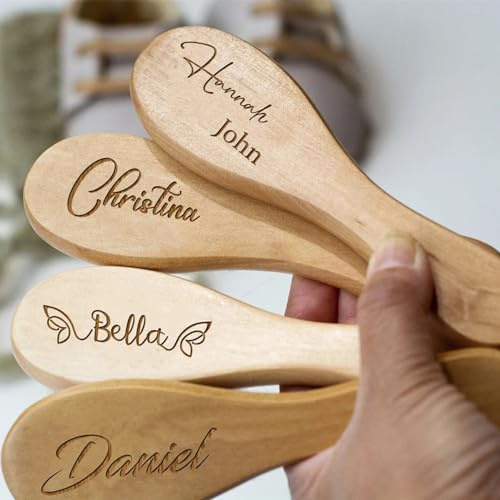 Cepillos de pelo personalizados para bebés grabados con nombre de bebé, cepillo de pelo de madera para recién nacidos, bautizos, cumpleaños, regalos de baby shower (1 unidad)