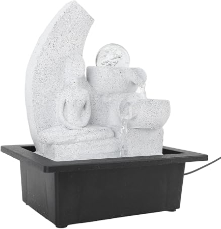 Fuente de Mesa, USB Resina Plástico Zen Meditación Bomba Silenciosa Cascada Interior Fuente de Agua de Escritorio con Luces LED Bola de Cristal, Fuente de Agua Eléctrica Adorno