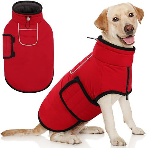 AOFITEE Großer Hundemantel, Warme Hundewinterjacke mit Eingebautem Geschirr, Reflektierender Hundemantel Schneeanzug für den Winter, Winddichte Hundefleecejacke für Französische Bulldogge