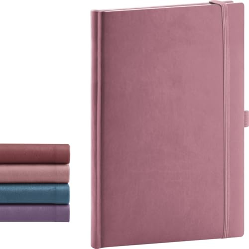 NOTIQUE Anteckningsbok linjerad, inbunden anteckningsbok, anteckningsbok, dagbok med gummiband och pennhållare 15 x 21 cm, 192 sidor (rosa, linjerad)