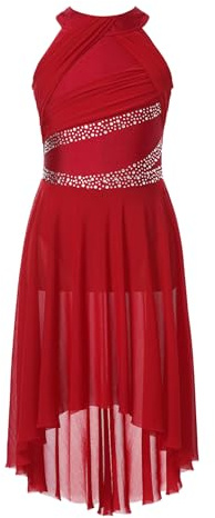 Vxuxlje Enfant Fille Robe Danse Classique Ballet à Strass Justaucorps Gymnastique sans Manches Robe Patinage Artistique Latine Dancewear 5-16 Ans Bourgogne 13-14 ans