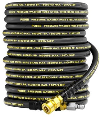 3/8 Pressure Washer Hose 70FT 4800PSI, Power Washer Hose Steel Wire Braided with Swivel Quick Connect, Commercial Grade Industrial High Pressure Water Washing Hose (4800PSI, 70FT)