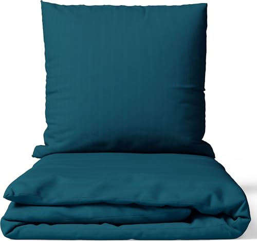 Leonado Vicenti - Parure de lit en satin 200x200 cm - Pétrole | 100% coton damas | Ensemble 4 saisons avec taie d'oreiller 80x80 cm | Qualité premium | Doux & doux pour la peau | Avec fermeture éclair