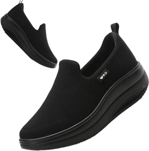 Roltte Walking Shoes for Women Slip On Nurse Slip Resistant Work Sock Sneakers Food Service Platform Comfortable Weight Light Black