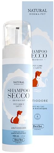 Natural Derma Pet Shampoo Secco per Cani e Gatti Antiodore – Pulizia Veloce Senza Risciacquo, Elimina i Cattivi Odori – Mousse Delicata sulle Pelli Sensibili – 150 ml – Made in Italy - 100% Vegan