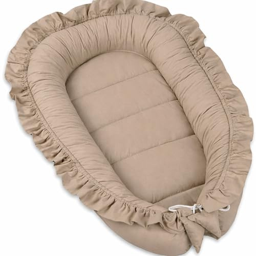 PIMKO Babybo med krås, babybo för bebis, gosigt bo babykokong för spädbarn och nyfödda, 100 % bomull, bo lämpligt för hem, 55 x 90 cm (cookie)