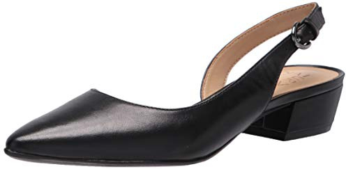 Naturalizer Women’s Banks Slingback Pumps | Black Leather | Pointed Toe Low Block Heel Shoes | Comfortable Court Shoes in Wide Fit | UK 6