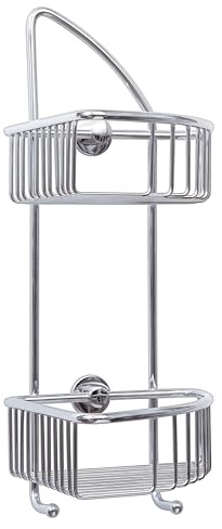 tesa draad Eck-Duschregal, zweistöckig, zwei Haken, Messing, verchromt, inkl. Klebelösung, 425mm x 180mm x 205mm