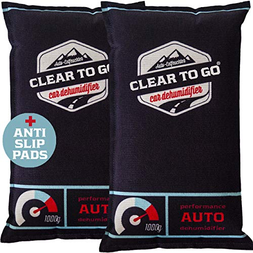 Clear To Go Auto Entfeuchter - Entfeuchter Kissen Für Beschlagene Autoscheiben - Luftentfeuchter für das Auto - 1kg x 2 Silikagel Auto, Wohnmobile - Feuchteabsorber