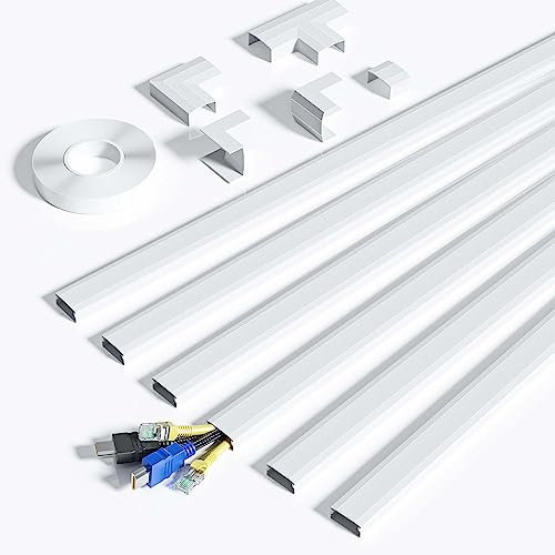 kinkaivy Cable Trunking for Wall, 2.4 M Trunking for TV Cable, On-Wall Cable Concealer, White Cable Trunking kit to Hide 3-4 Wires for TV and Computers in Home Office, 6 X L400 mm, W30 mm, H17 mm