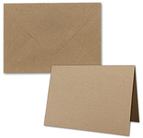 40x Faltkarten-Set inklusive Briefumschläge größer als DIN B6 - Übergröße - Kraftpapier Einladungs-Karten in Braun - Klappkarten mit Umschlägen