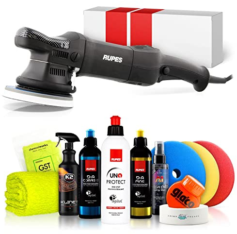 Poliermaschinen Set: Rupes LHR 15ES Exzenter Poliermaschine + Rupes Politur Set + Royal Pads Premium Polierpads + Dr. Wack Versiegelung für Lack- & Scheiben + Zubehör | 12-teilig