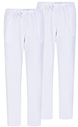 MISEMIYA - Pack 2 PCS - Pantaloni Unisex Vita Elastica Uniforme di Lavoro Clinica Ospedale - Large, Bianco 68