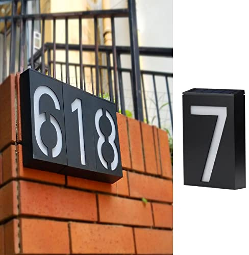 TINYOUTH Número de casa solar – Número 7, placa de número de puerta para pared, 6 luces LED de números de casa con luces, IP55 impermeable para el cartel de casa DIY