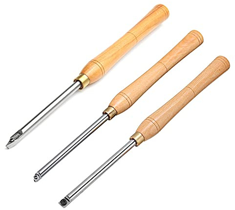 Lot de 3 burins de tournage du bois, outil de tour en carbure avec poignée pour une gravure facile à faire soi-même – Pointe multi-formes