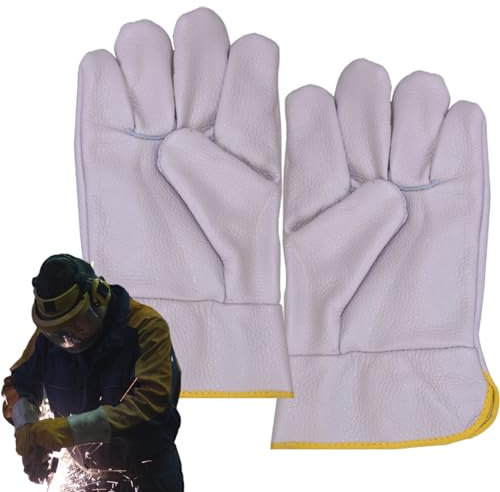 Fukamou Guantes de Soldador para Hombre, Guantes de Herrero Impermeables, Guantes de Cuero Transpirable para Chimenea, Guantes de Trabajo de Seguridad para Acampar, Soldadura, protección de Seguridad