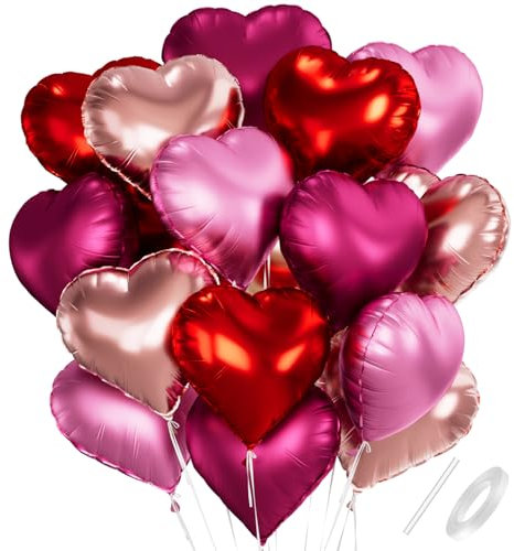 Herz Folienballon 24 Stück,Bunt Herz Helium Luftballons,Heliumballon Herzen,Herzluftballons,Herzform Folienluftballon Herzballons für Geburtstag Hochzeit Valentinstag（Rot Roségold Rosa Lilarot）