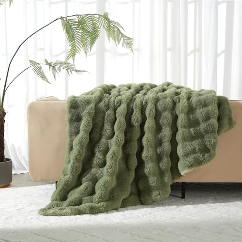 Luofanfei Plüsch Kuschelige Kuscheldecke Wohndecke 150x200 Grün Salbeigrün Samt Bubble Decke Warme Flauschige Fleecedecke Bettüberwurf Couchdecke Tagesdecke Sofadecke Blanket Für Schlafzimmer Büro