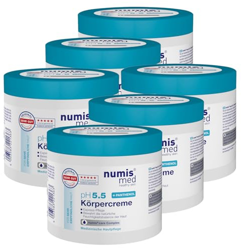 numis med 6x Panthenol Creme für empfindliche Haut 400 ml - Körpercreme pH 5.5 Made in Germany - Hautcreme ohne Silikone, Parabene & mikroplastikfrei - Pflegecreme, Pantenolcreme gegen trockene Haut