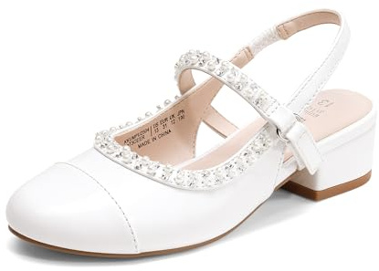 DREAM PAIRS Girls Cap Toe Sandals,White/Pearl,10 Little Kid