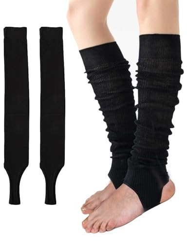 AWOCAN Frauen Knie Hohe Socken Ballett Beinwärmer Socken Gestrickte Stirrup Bein Socken Dünn gestapelte Sonnenschutz Ballet Stapel Socken (schwarz, L)