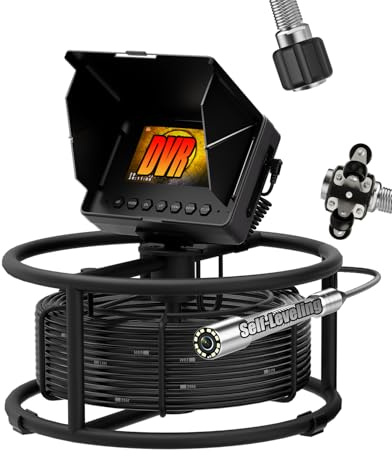 Telecamera per Ispezione Tubi Autolivellante 30M, Sonda con Telecamera 1080P, Monitor 4,3 IPS, 32GB DVR, Cavo 5mm Rigido, IP68, 12 LED, 8500mAh – Videoispezione Professionale per Idraulici