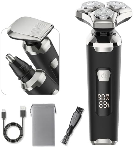 Electric Shaver Rotary Razor for Men - Rechargeable Electric Shaver, Waterproof Wet Dry Cordless Razor with Nose Hair Trimmer and Sideburns Trimmer 3 in 1