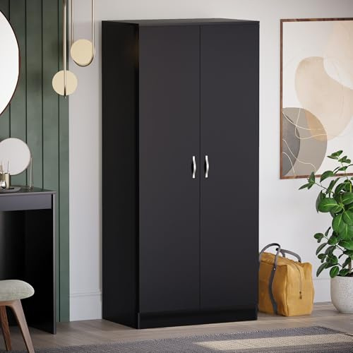 Vida Designs Riano 2 Door Wardrobe | Black | Bedroom Furniture | 170H x 76W x 53D cm | with Shelf & Hanging Rail | Large Capacity Storage