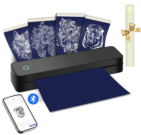 ATOMUS Imprimante de tatouage thermique 2000 mAh avec 10 papiers de transfert pour téléphone, tablette et PC, kits de transfert de machine thermique de bureau