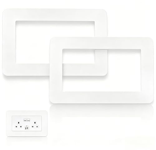 Light Switch Surround & Double Socket Surround Plate, 2Pcs Acrylic Decorative Cover Frame for Switches Sockets, Matt Square Wall Plate 146x86mm, Easy Self-Adhesive Installation（Black/White） (White)