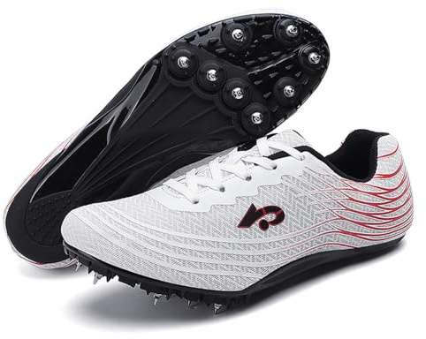 Dwihuize Zapatillas De Atletismo Hombre Zapatillas De Correr Profesionales Transpirables con Clavos Zapatillas De Carreras De Velocidad Y Salto para Estudiantes Niños,Blanca,45 EU