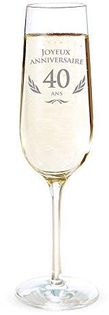 AMAVEL - Flûte de Champagne avec Gravure pour Les 40 Ans - Cadeau d'anniversaire pour Hommes et Femmes - Idée Cadeau pour Femmes - Verre à Champagne et vin Mousseux - Flûte de Champagne - Standard