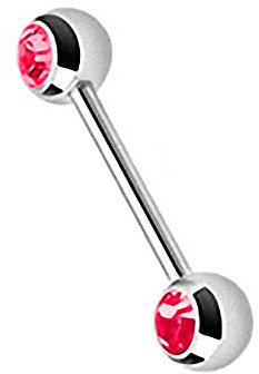 Piersando Brustwarzen Piercing Intimpiercing Nippelpiercing Brust Nippel Intim Barbell mit Hantel Doppel Front Kristall Kugel 1,6mm x 16mm x 6mm Silber Rot