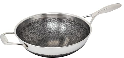 LIVWELL DiamondClad 12-inch Nonstick Hybrid Wok Stir Fry Pan - Home and Kitchen Gift - Stainless Steel Wok - Dishwasher and Oven Safe - PFOA-free - Hybrid Cookware - Silver/Black