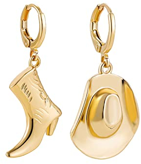 Inateannal Gold Huggie Hoop Ohrringe - Zierlich Hut Stiefel Baumeln Cowboy Cowgirl Asymmetrische Aussage Hypoallergene Ohrschmuck Für Frauen Mädchen