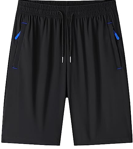 Jamron Herr Plus Size Sportshorts Gym Träningslöpning Shorts med Dragkedjefickor Sommar Cool Stretchiga Vardagsshorts (S-5XL), Svart och blå, 4XL