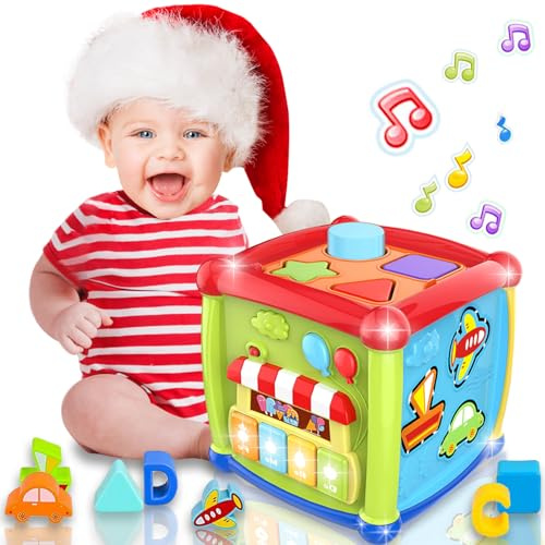 Gzolxkwin Giochi Bambini 1 Anno 6-in-1 Educativi Cubo di attività Giochi Montessori 1 Anno 12 18+ Mesi Shape Sorter Pianoforte Musica Giocattoli Regalo per Bambino 1 2 Anni Ragazzi Ragazze