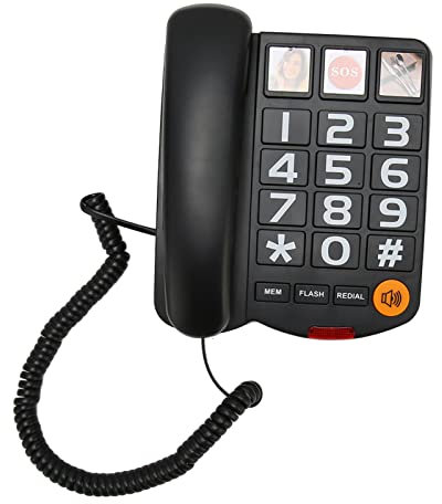 Fockety Teléfono de Botones Grandes para Personas Mayores, teléfono Fijo con Cable, Timbre Extra Alto, marcación con una Sola pulsación para Personas Mayores con Alzheimer (Negro)